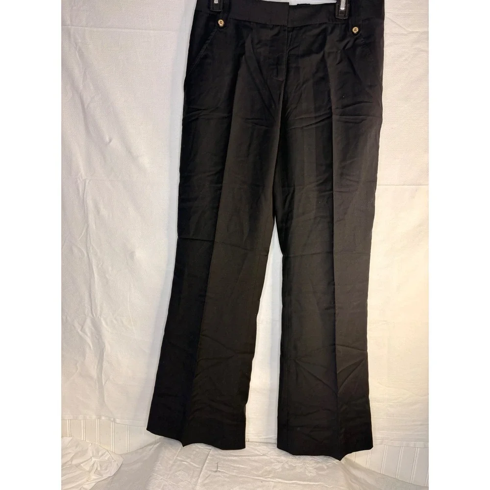 Tory Burch Black Wool Wide Leg Trousers Gold Logo Buttons Size 6